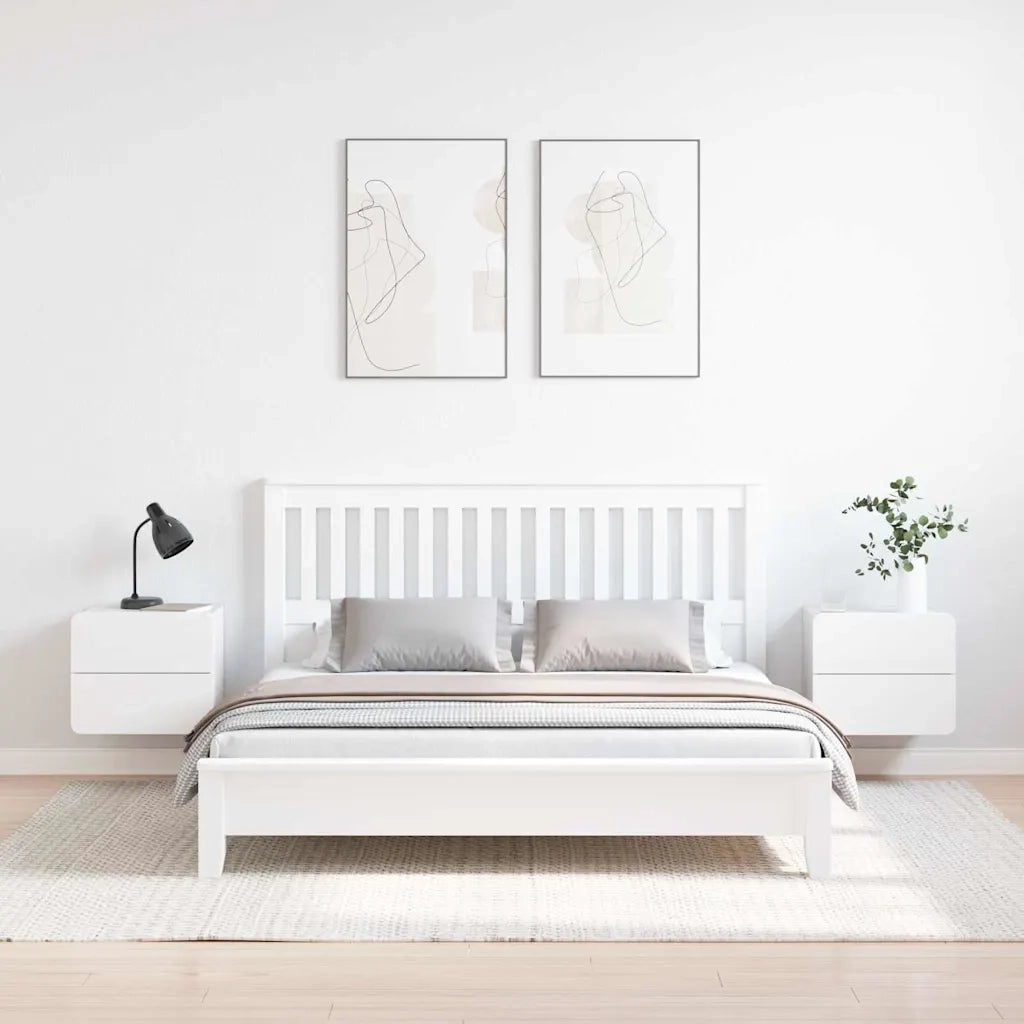 Comodino 2 pcs Bianco 39 x 34 x 33 cm Legno di pino massello 873508