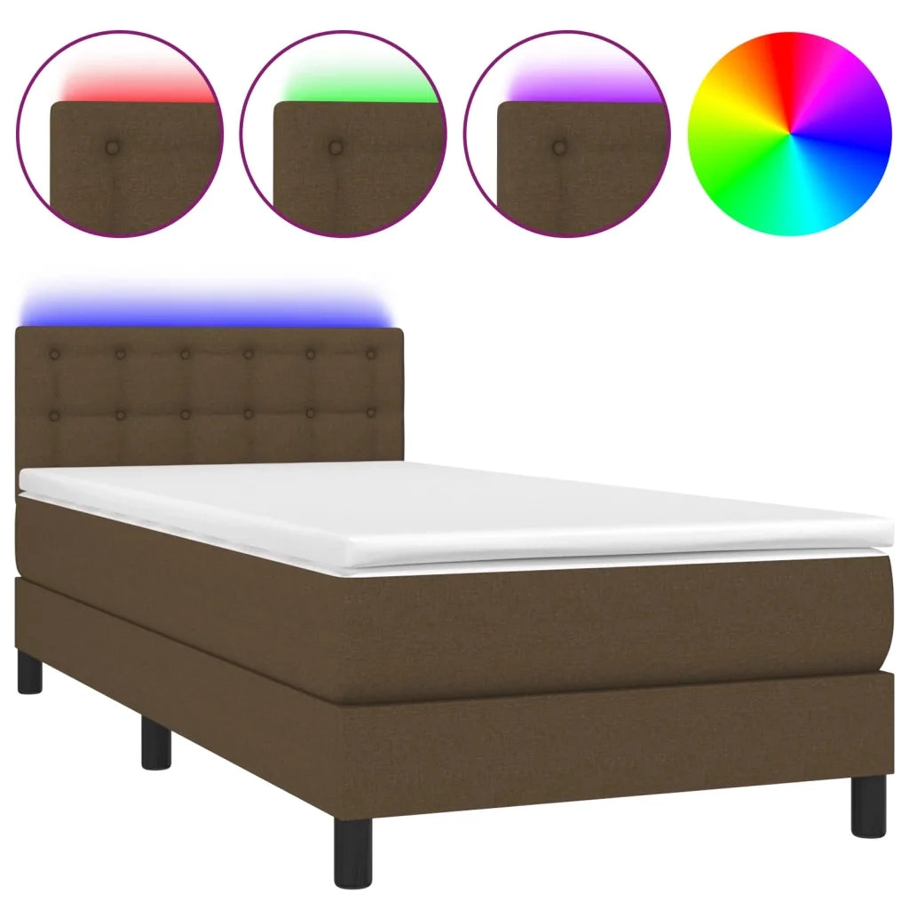 Letto a Molle Materasso e LED Marrone Scuro 100x200 cm Tessuto 3133456