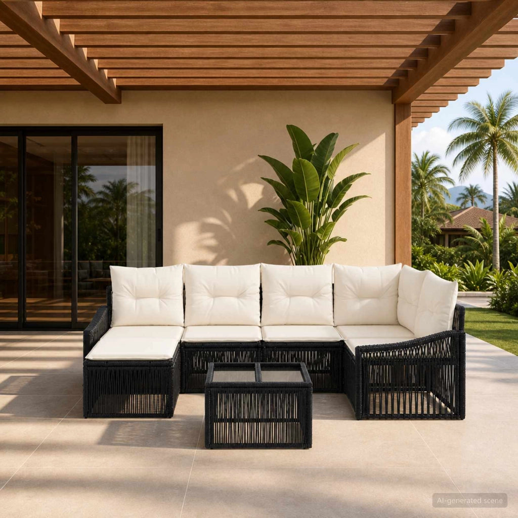 Set Divano da Giardino 7 pz Nero polyrattan 3436075