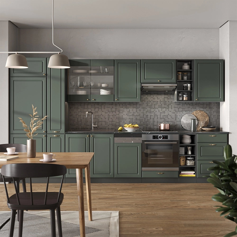 Cucina componibile Fame-Line Verde-oro rustico/Antracite 355 cm, PL Rovere Vicco