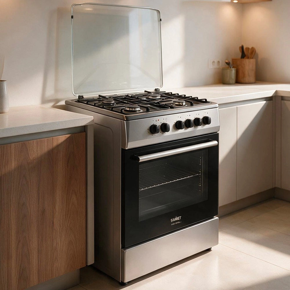 Cucina a Gas Tremiti 60x60 cm Silver con Forno Ventilato Multifunzione 70 Litri Classe A Samet Indomita Line