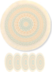 Set di 6 tovagliette, rotonde, 36 cm, decorazione boho, tessuto, tovaglietta, tavola da pranzo, azzurro