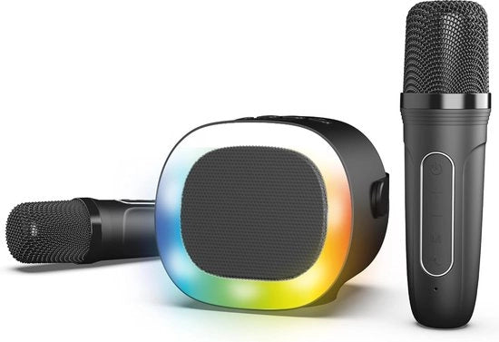 Set di Microfoni Karaoke Senza Fili con Altoparlante RGB e Bluetooth 5.0 - 5 Effetti di Modulazione di Frequenza e 3 Modi di Karaoke