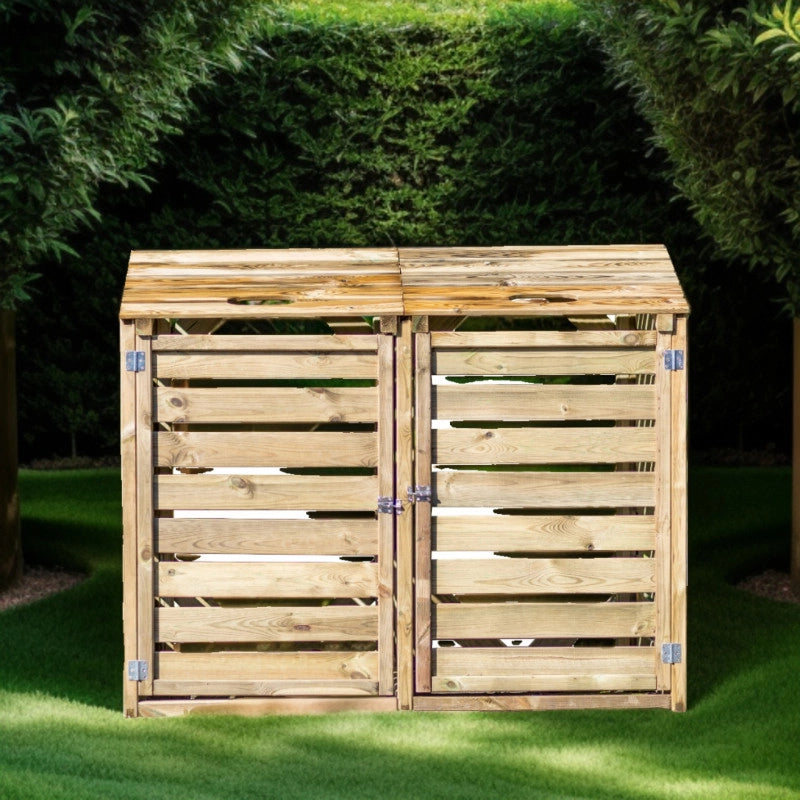 Copri bidoni da giardino in legno 150x90 cm – 2 posti con coperchi apribili – trattato autoclave – CP15090 Foresta