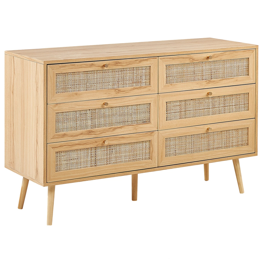 Cassettiera con 6 cassetti in rattan in colore marrone chiaro stile boho soggiorno camera da letto