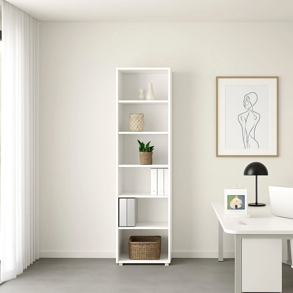 Libreria Pabuk, Scaffale da ufficio, Mobile portalibri, Biblioteca, 47x40 h222 cm, Bianco