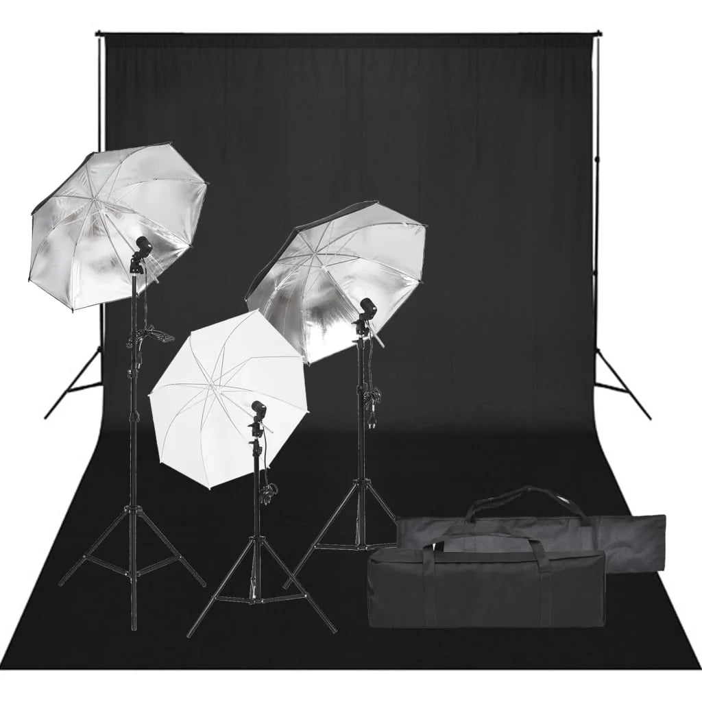 Kit per studio fotografico con illuminazione e fondale nero 02_0042410