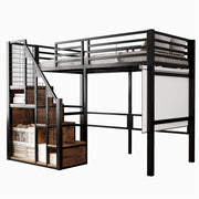 LETTO a soppalco 90x200 cm in metallo nero con scala e spazio contenitivo