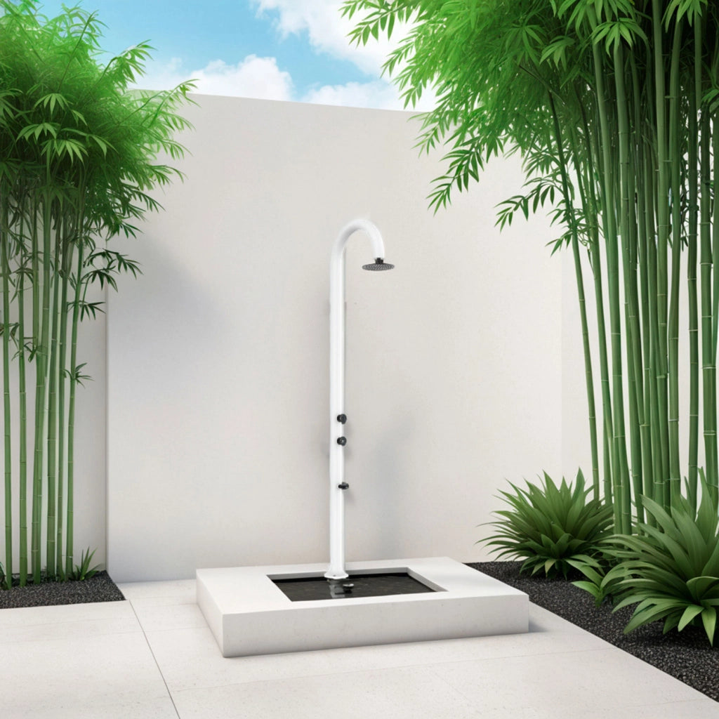 Doccia da Giardino in Alluminio con Soffione e Lavapiedi Sined Luna Alu Bianco