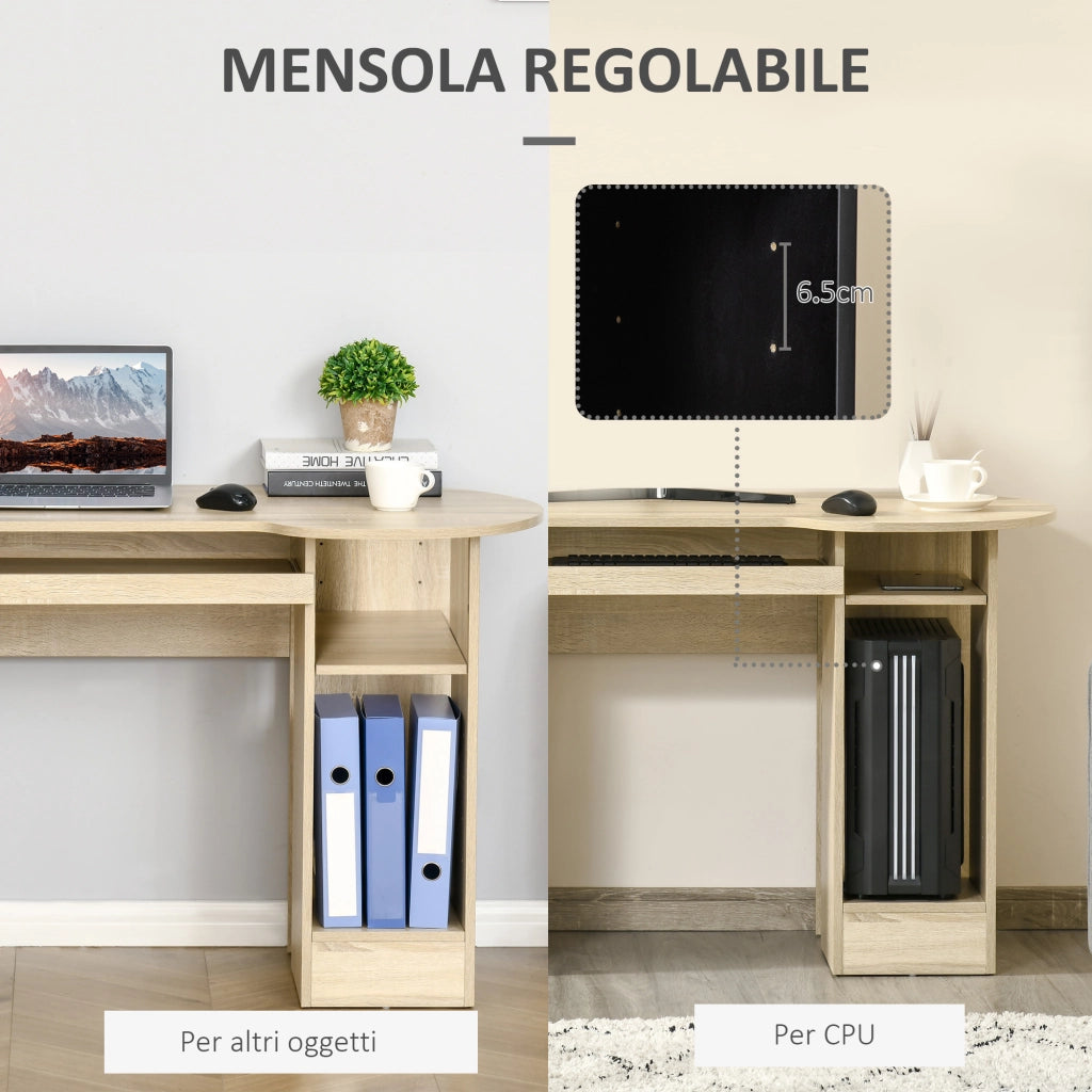 EasyComfort Scrivania da PC per Ufficio con Scaffali, Cassetti e Ripiano Testiera in Legno, 125x60x74cm