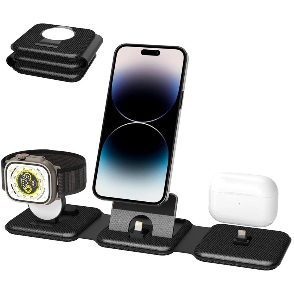 Trade Shop - Caricatore Pieghevole 3in1 Stazione Ricarica Portatile Per Apple Watch Iphone Wireless -