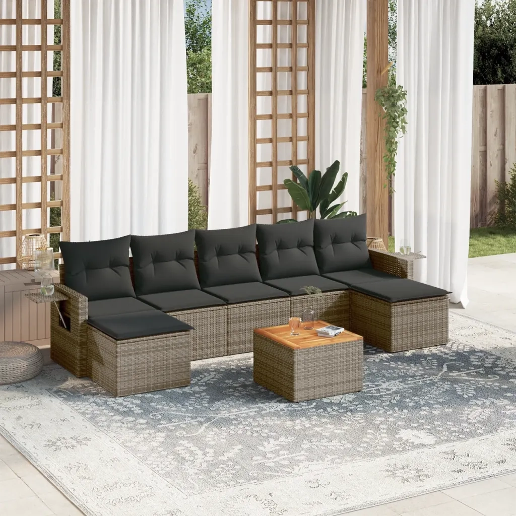 Set Divano da Giardino 8 pz con Cuscini Grigio in Polyrattancod mxl 90851