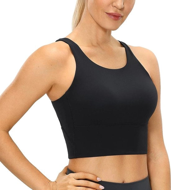 Sportswear per Donna con Cintura Alta e V-Line con Regolazione di Spalline - Senza Fili - Top da Yoga per Donna con Supporto Intergallaziale