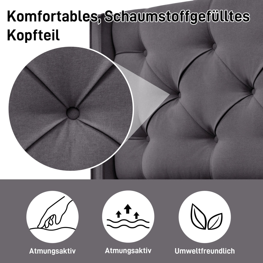DESMIU Letto contenitore 90 × 200 cm singolo con vano contenitore sollevabile, senza materasso, cotone grigio