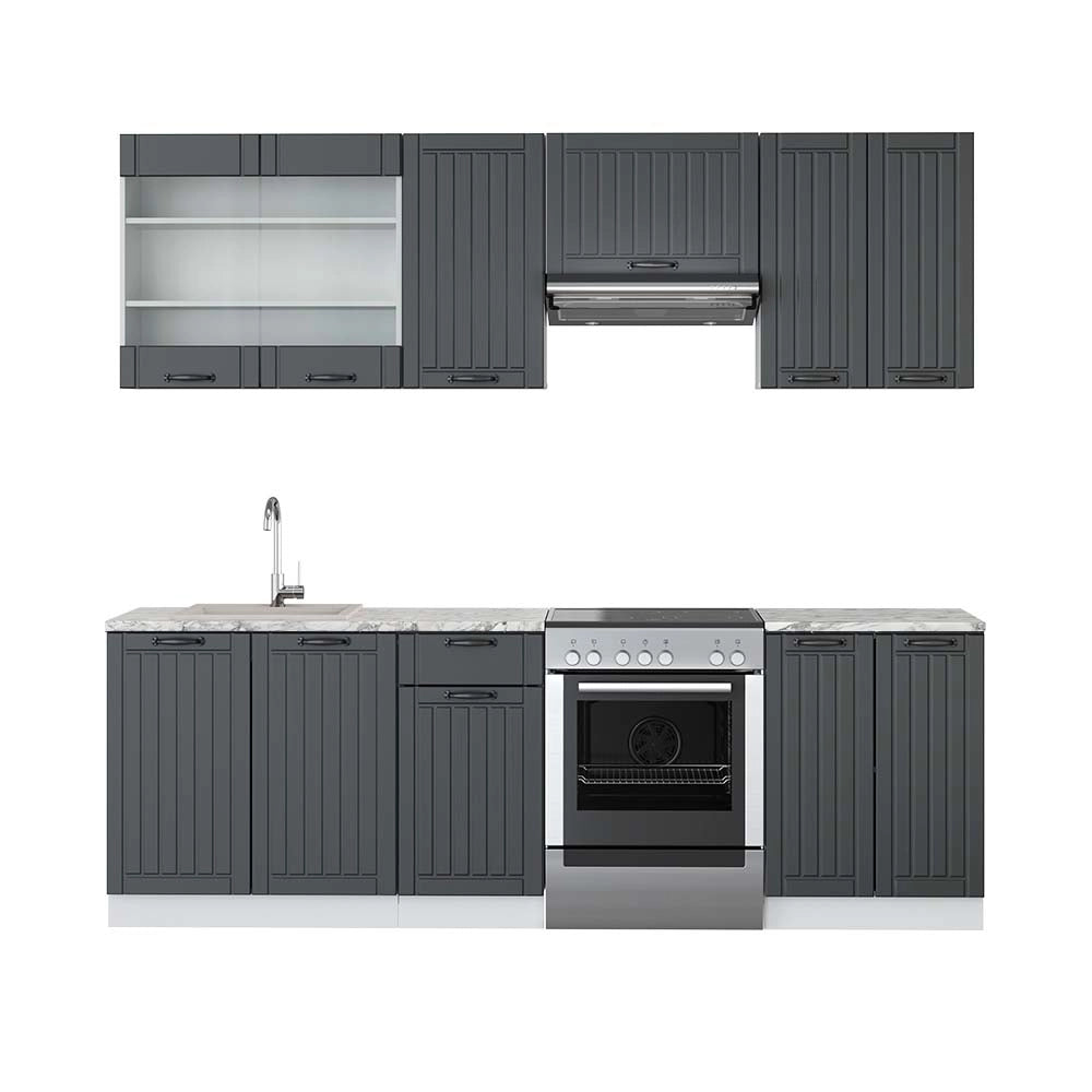 Cucina componibile Fame-Line Antracite rustico/Bianco 240 cm, PL Marmo Vicco
