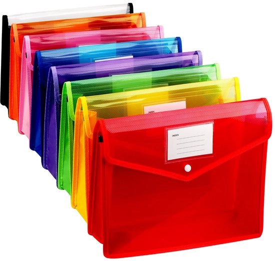 Pacco di 8 contenitori per documenti A4, cartelle A4, cartelle per archiviazione documenti, cartelle in plastica, cartelle robuste con schede trasparenti A4 per scuola e ufficio, ciascuna per un massimo di 550 documenti