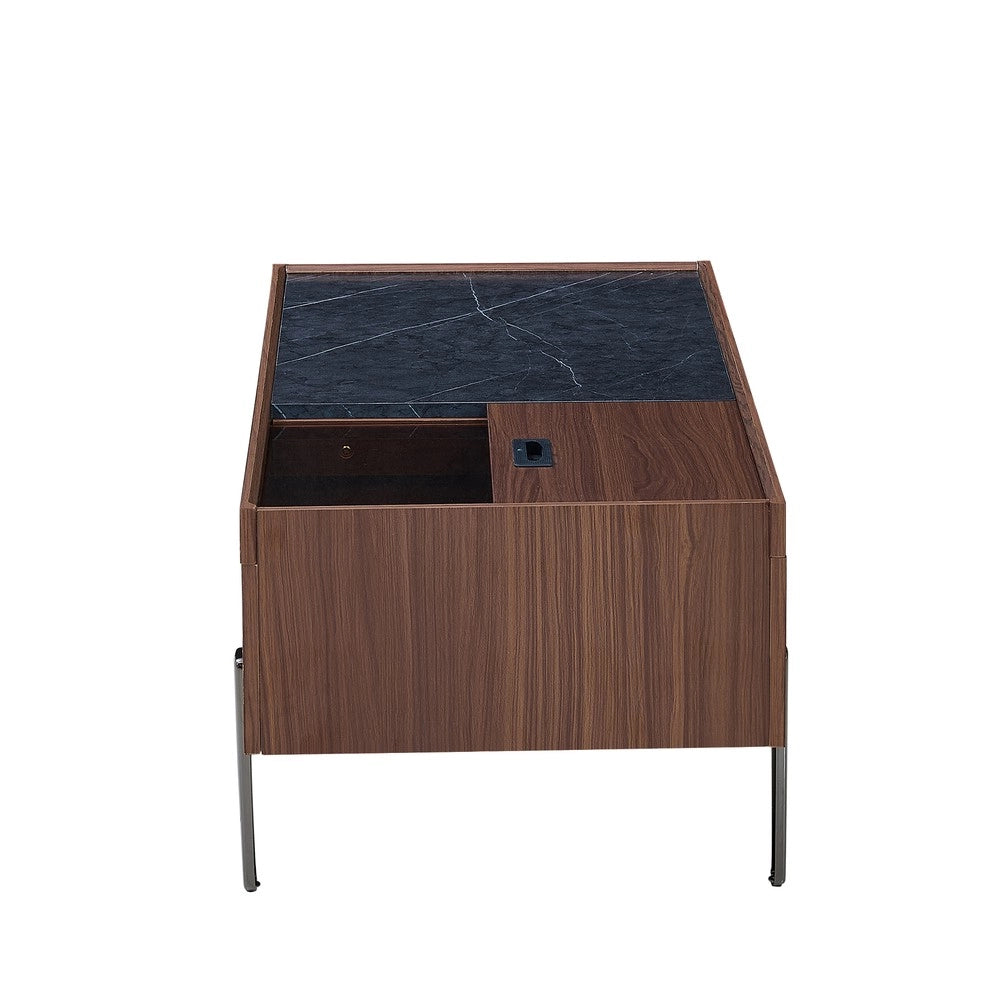 Tavolino da Caff¨¨ con Cassetti e Piano in Vetro ¨C MINIMAL ¨C Design Moderno, Effetto Marmo, Gambe in Metallo