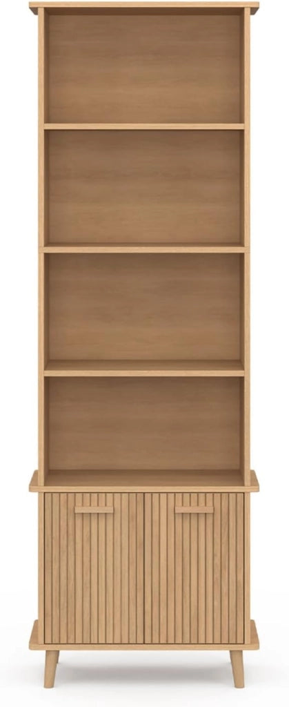 Libreria a 4 livelli con armadio JULIETTE a doghe colore rovere