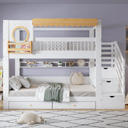 Letto a castello funzione contenitiva in legno massello e MDF bianco naturale 90x200 cm