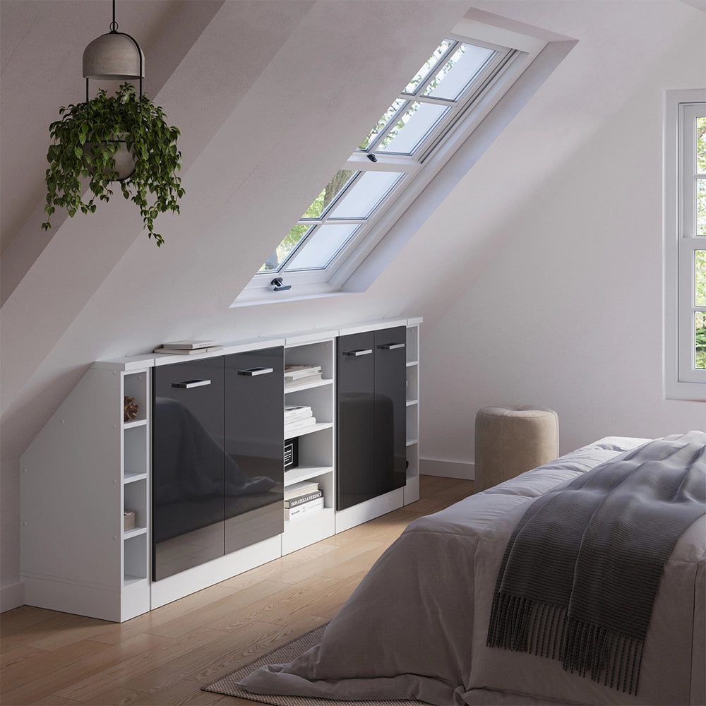 Set di mobili sottotetto Rion Antracite lucido/Bianco Set di 5 Vicco