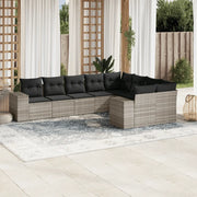 Set Divano da Giardino 9pz con Cuscini Grigio Chiaro Polyrattan