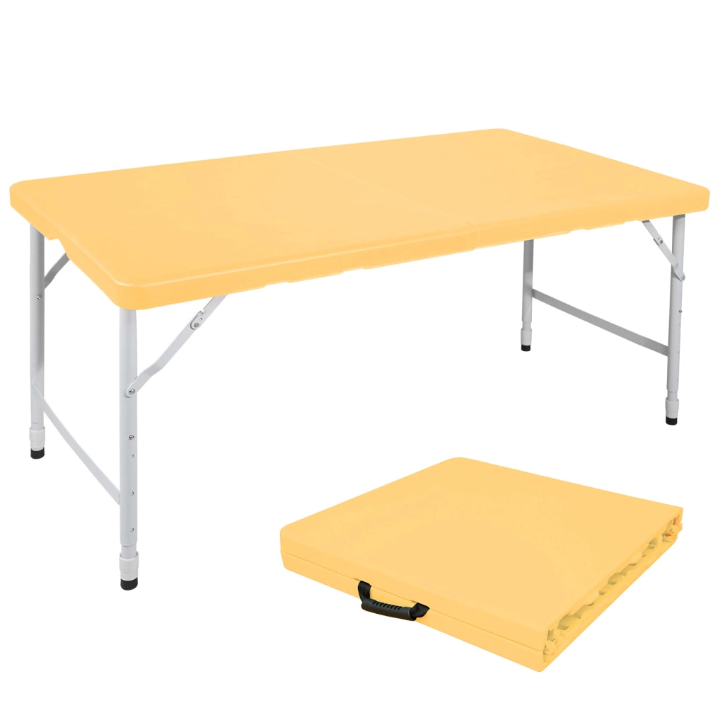 Tavolo pieghevole regolabile giallo 125 cm con maniglia