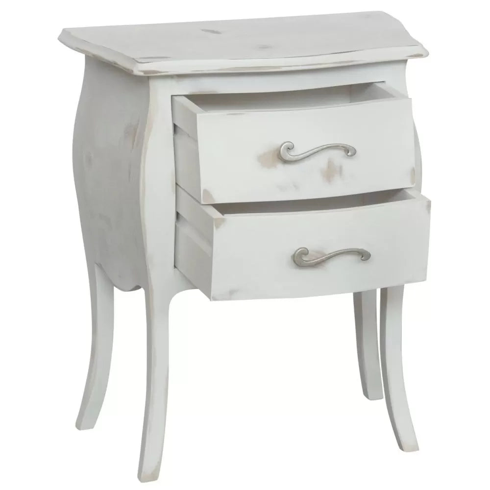Comodino 2 cassetti bombato legno shabby bianco consumato 50x30x60 - Mobili 2G