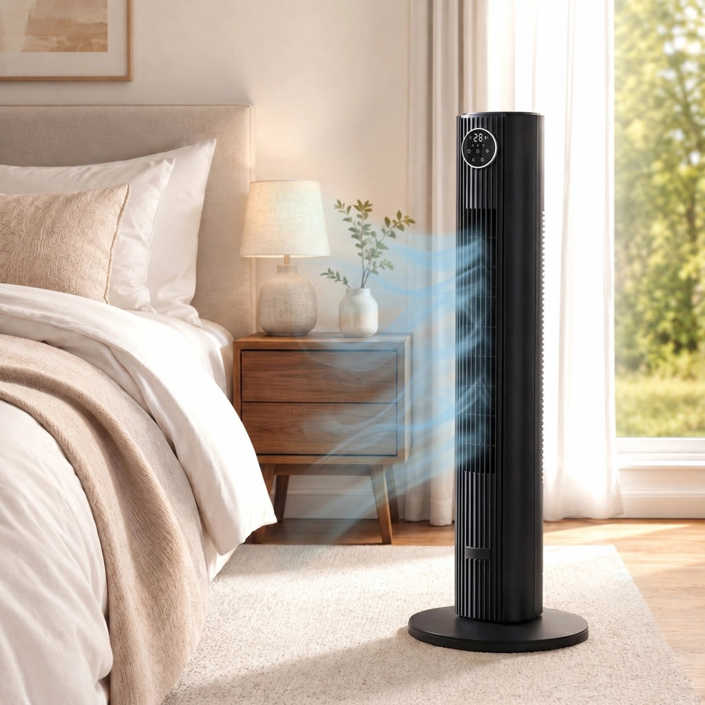 Ventilatore a colonna silenzioso ¨C ZephMum ¨C 28dB 8m/s 12 velocit¨¤ 4 modalit¨¤ timer 12H nero