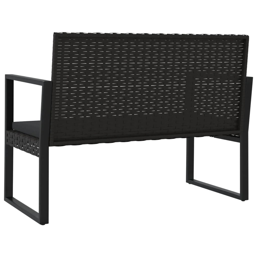 Panca da giardino arredo da esterno terrazza con cuscini neri 106 cm resina intrecciata 02_0011636