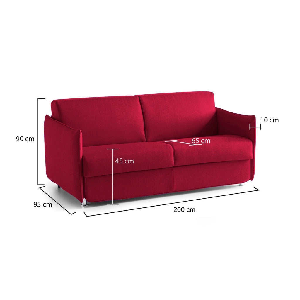Severo, Divano Fisso 3 Posti Sfoderabile Made in Italy, 200x95 cm Rosso