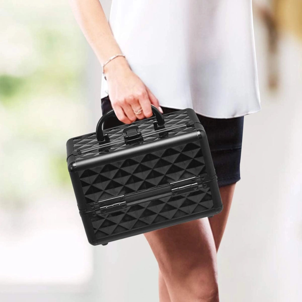 Valigetta per Cosmetici, Scatola Trucchi Professionale, Valigetta per Trucchi, con Specchio, Beauty Case, Pieghevole e Portatile, 23 x 15 x 18 cm