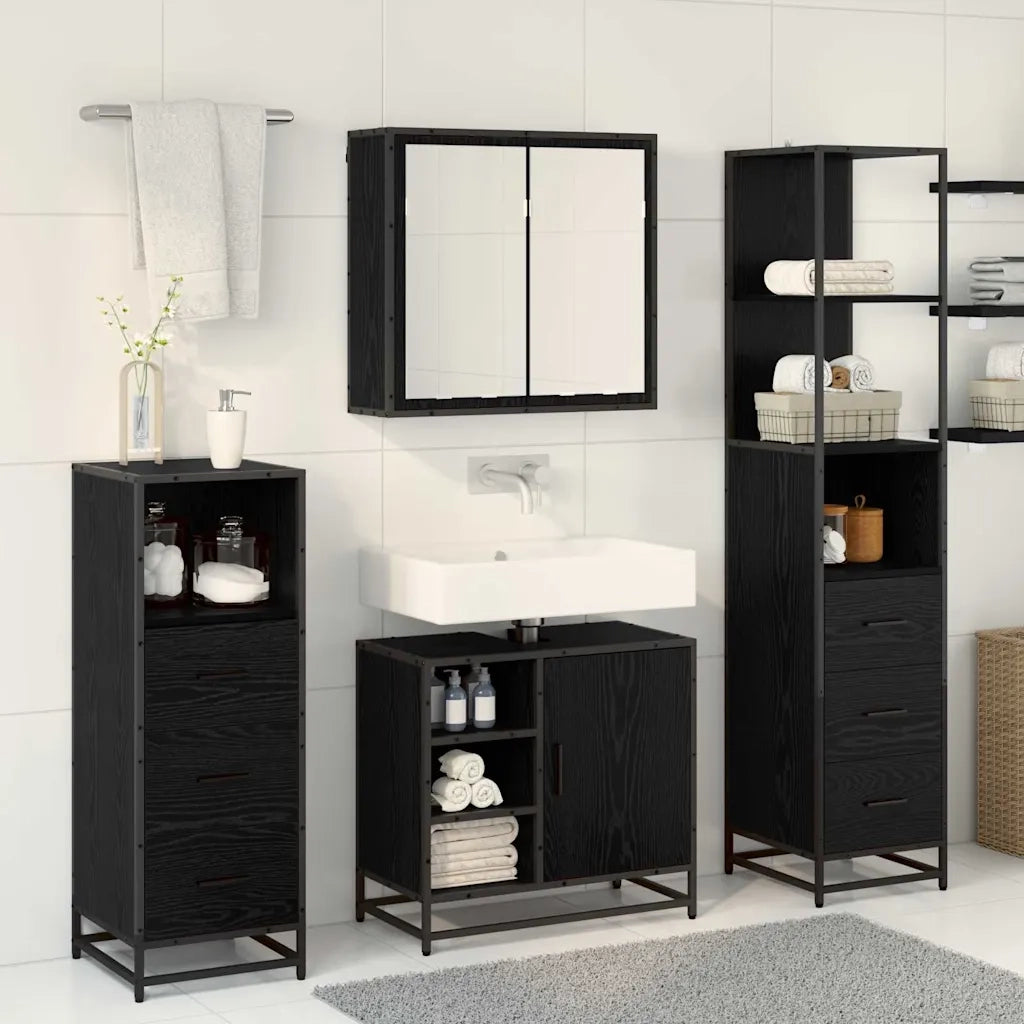 Set di mobili per il bagno 3 pcs Rovere Nero Legno multistrato