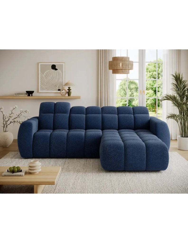 Divano ad angolo elettrico FANOTI 3 posti blu scuro – angolo destro