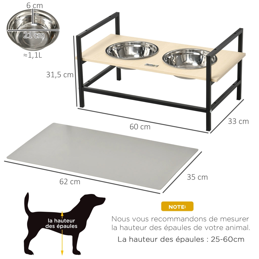 Ciotola per Cani Regolabile in Altezza con 2 Ciotole Amovibili in Acciaio ¨C Minimal ¨C Grigio