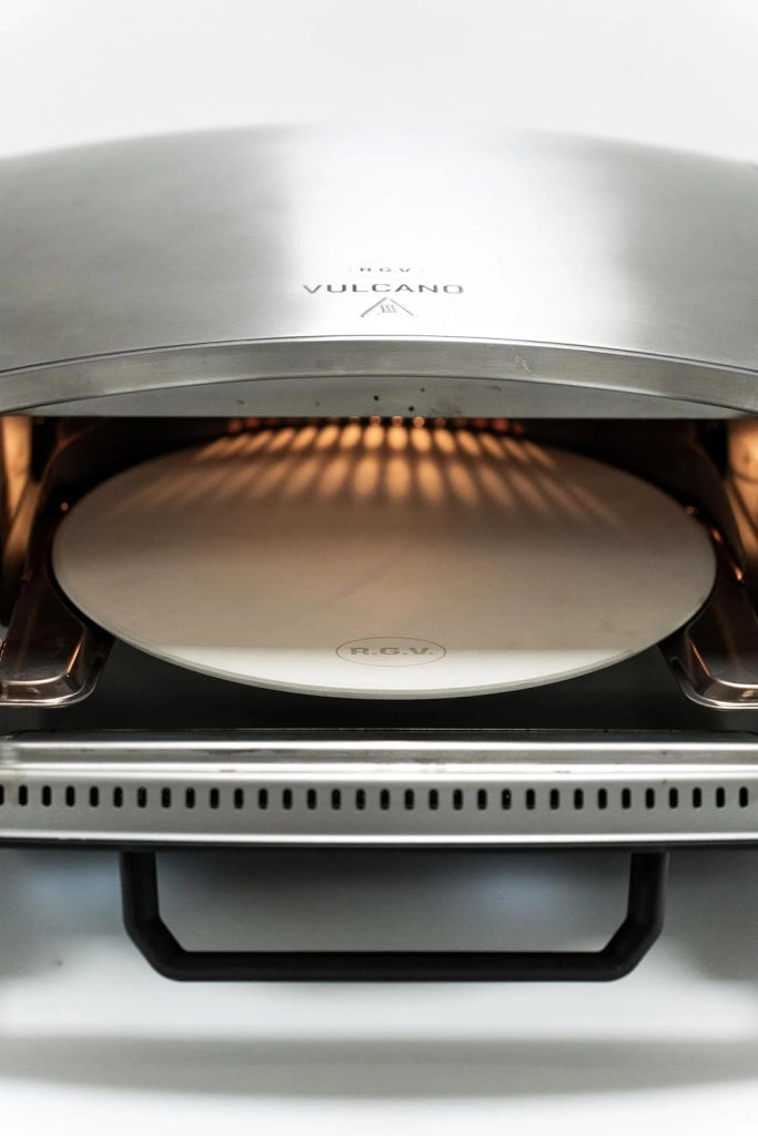 Rgv vulcano forno elettrico per pizza, piatto girevole, apertura a slitta, temperatura 450°c, pizza pronta in 2 minuti