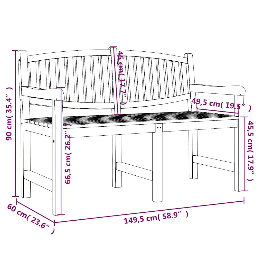 Panca da Giardino 149,5x60x90 cm in Legno Massello di Teak 364409