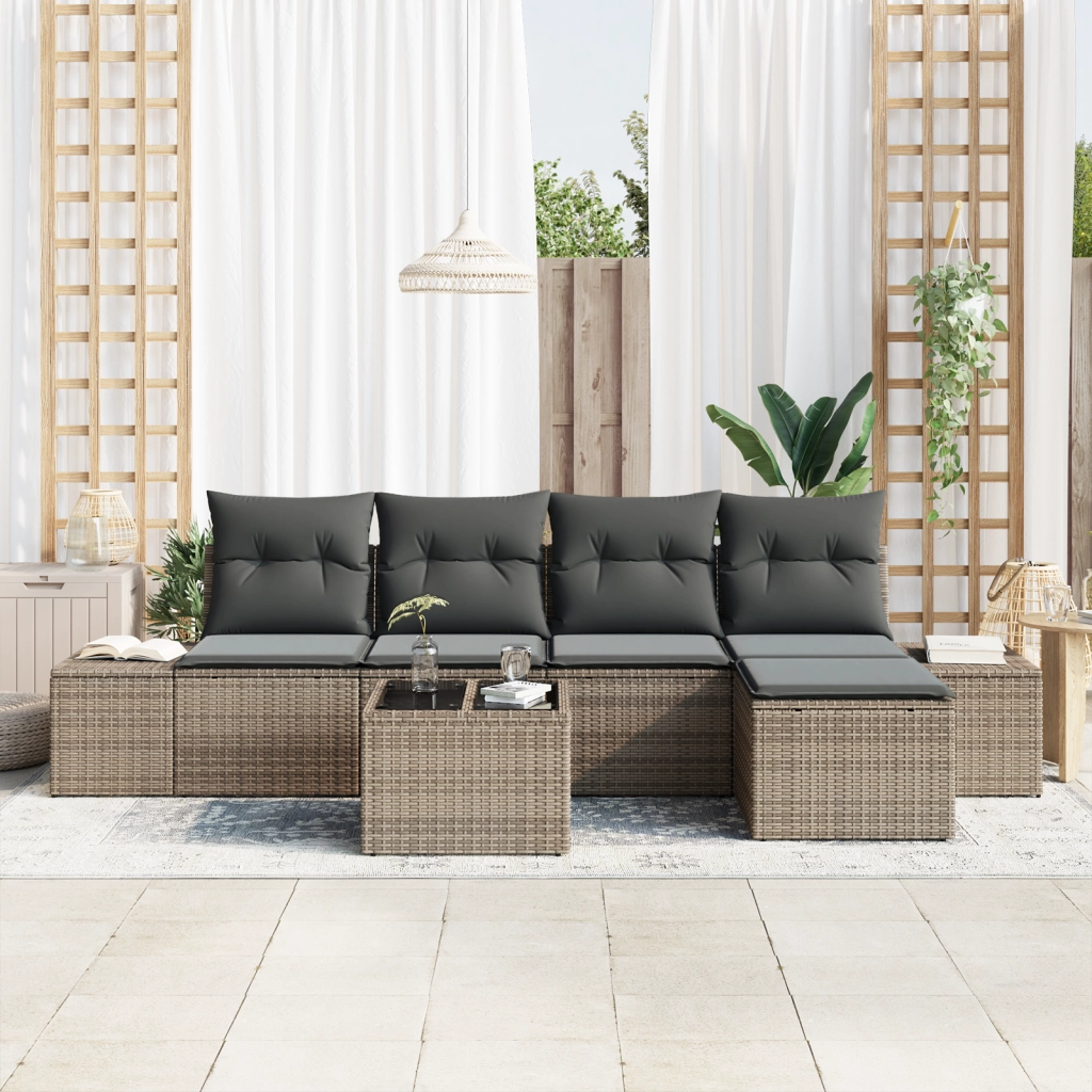Set Divano da Giardino 5 Pezzi con Cuscini Grigio Rattan Sintetico