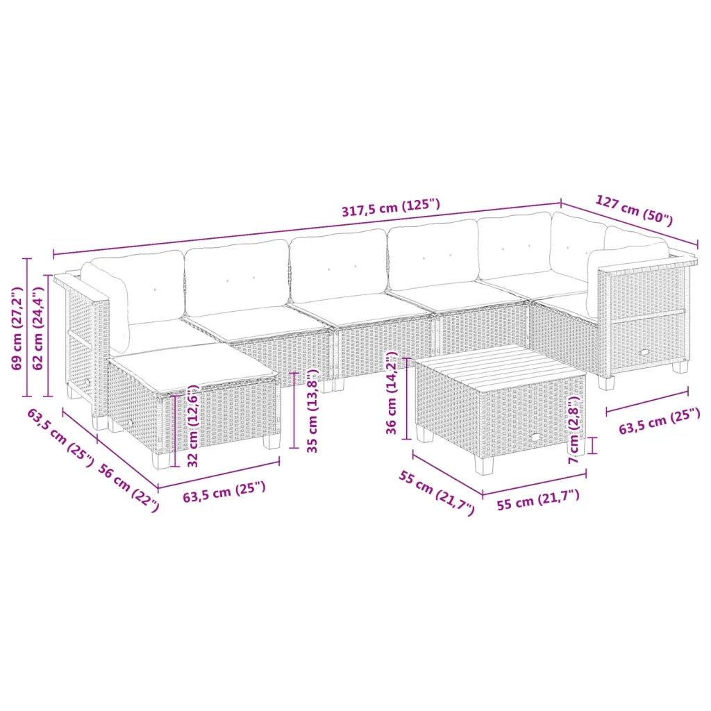 Set Divani da Giardino con Cuscini 8 pz Nero in Polyrattan