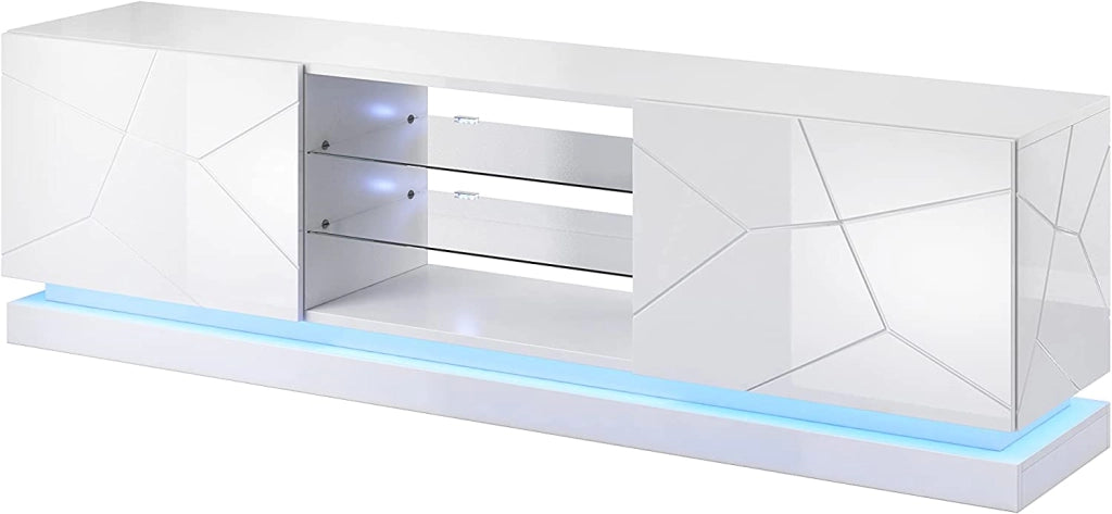 MOBILE TV SOGGIORNO CON LED BLU MODELLO QIU  200X42X57H BIANCO LUCIDO