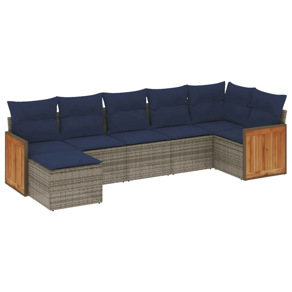 Set Divani da Giardino 7 pz con Cuscini Grigio in Polyrattan 3227874