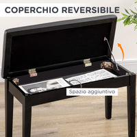 Sgabello per Pianoforte con Contenitore 75x35x49cm  in Legno e Finta Pelle Nero