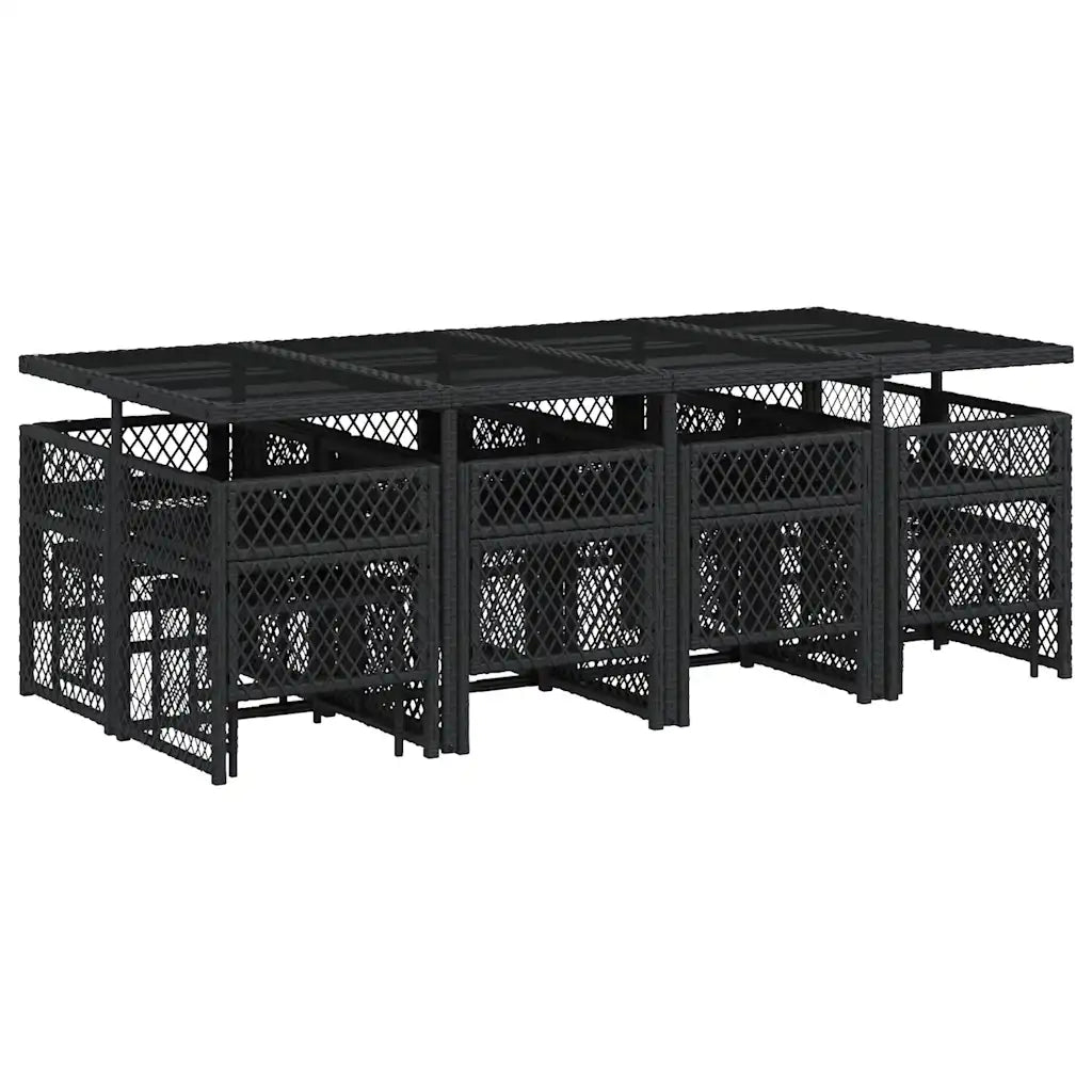 vidaXL Set da Pranzo da Giardino 13pz con Cuscini Nero in Polyrattan