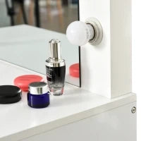 Set Tavolo da Trucco Toeletta con Specchio, 12 Luci LED, Sgabello Imbottito e Ampio Cassetto in Legno, 80x40x140 cm, Bianco