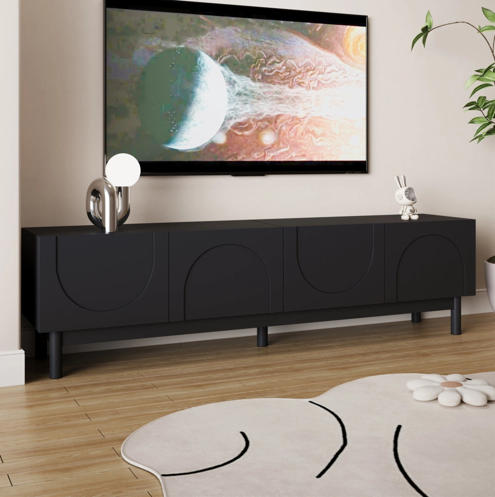 Mobile TV nero a 4 ante con ripiani, 169 x 34 x 45,5 cm