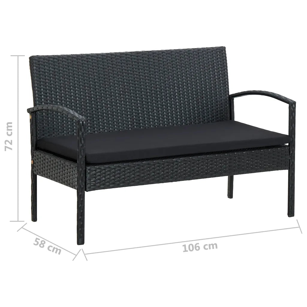 Set Divani da Giardino 4 pz con Cuscini in Polyrattan Nero cod mxl 34849