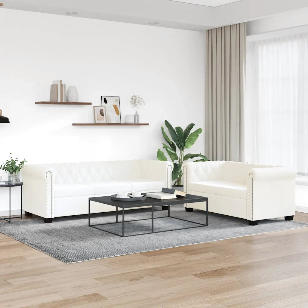 Divani Chesterfield a 2 Posti e a 3 Posti in Similpelle Bianco 272250