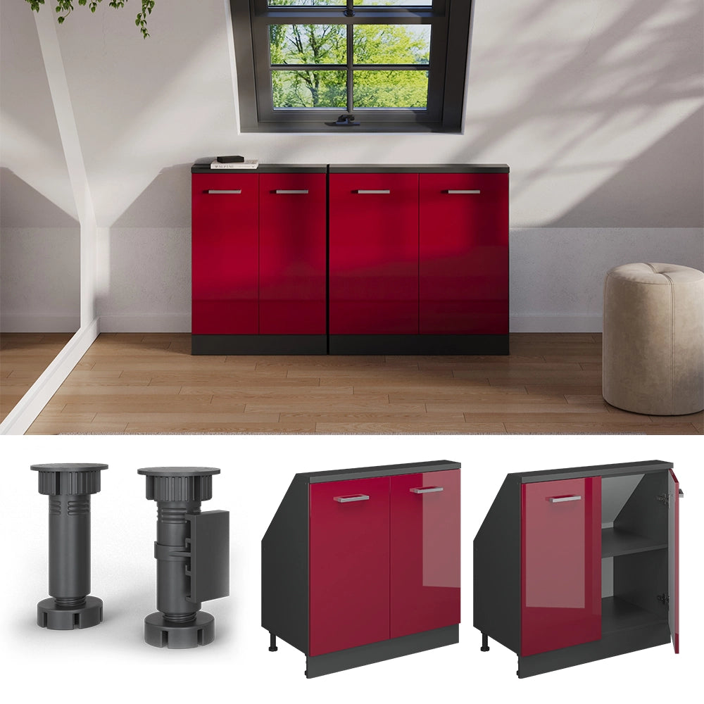 Mobile cucina sottotetto R-Line Rosso lucido/Antracite 80 cm con 2 porte Vicco