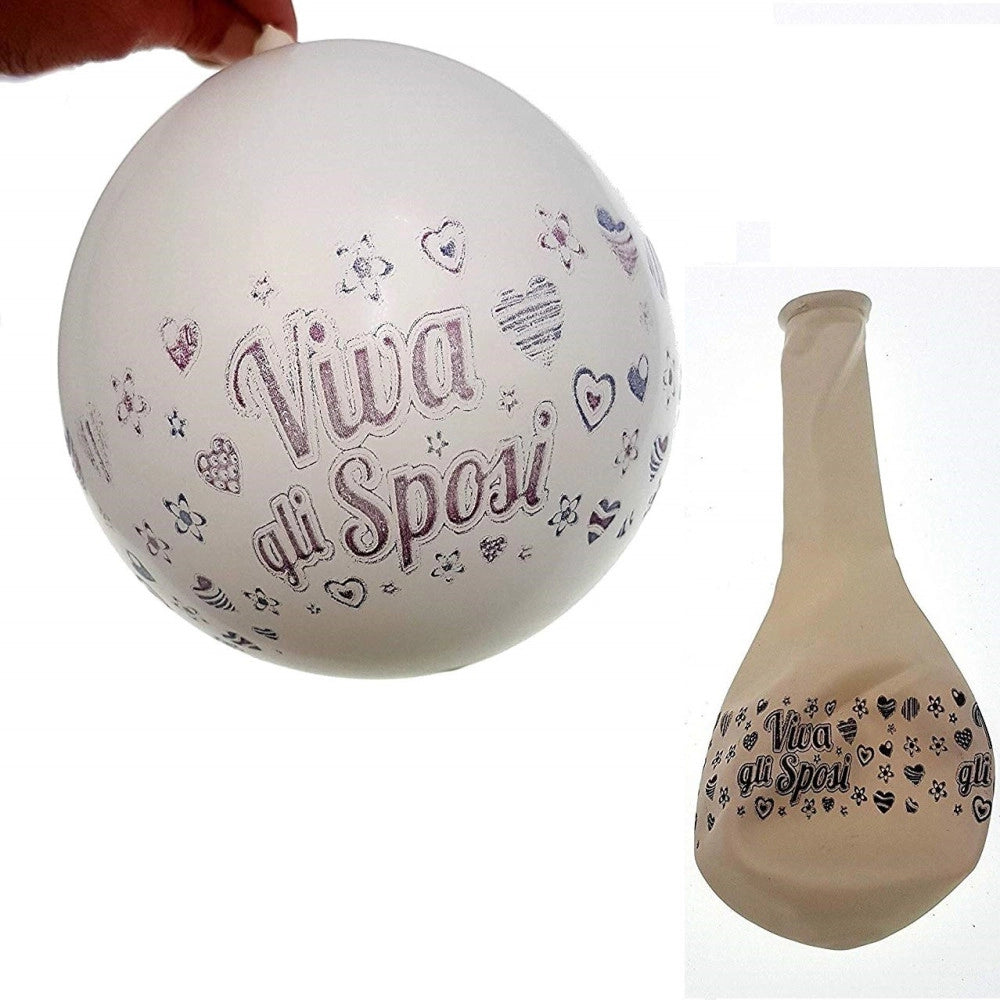 Trade Shop - Set 12 Pezzi Palloncini Palloncino Viva Gli Sposi Bianco Festoni Decorazione -