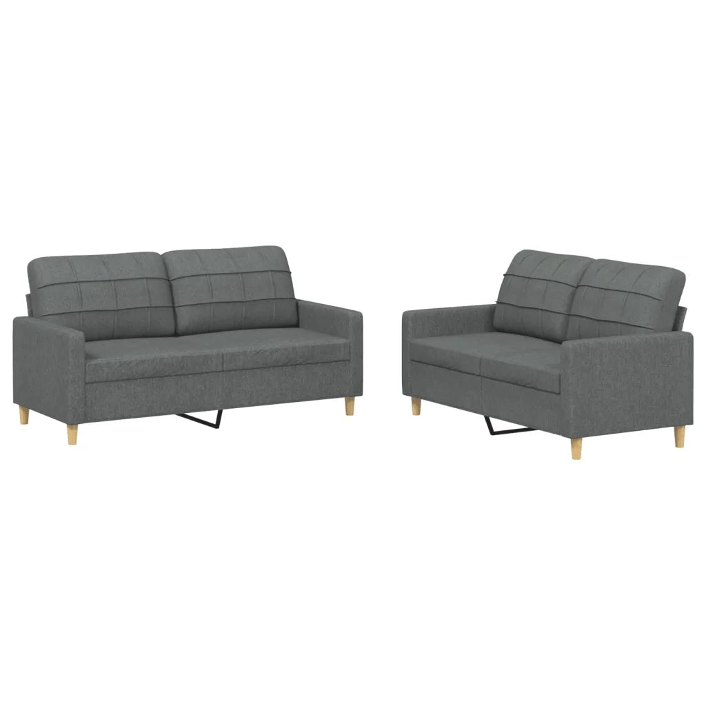 Set di Divani 2 pz con Cuscini Grigio Scuro in Tessuto
