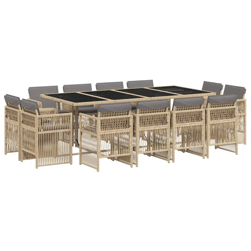 Set Pranzo da Giardino 13 pz con Cuscini Beige Misto Polyrattan
